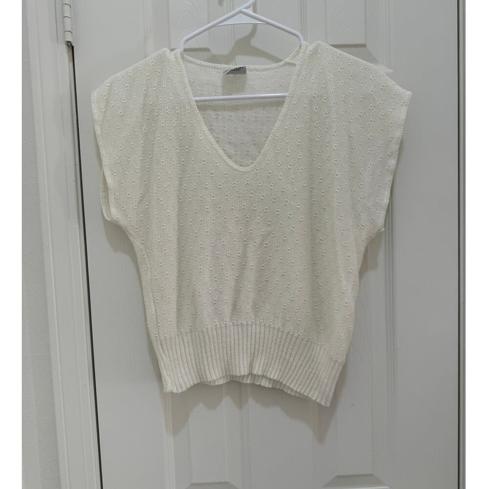 Vintage Rare 80's Barry & Me White Knitted Sweater Vest Blouse Women's Small